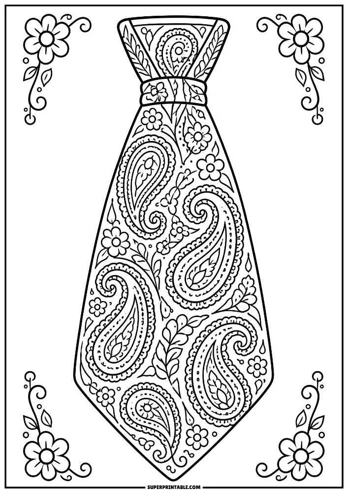 Detailed paisley-style tie with floral accents and decorative patterns.