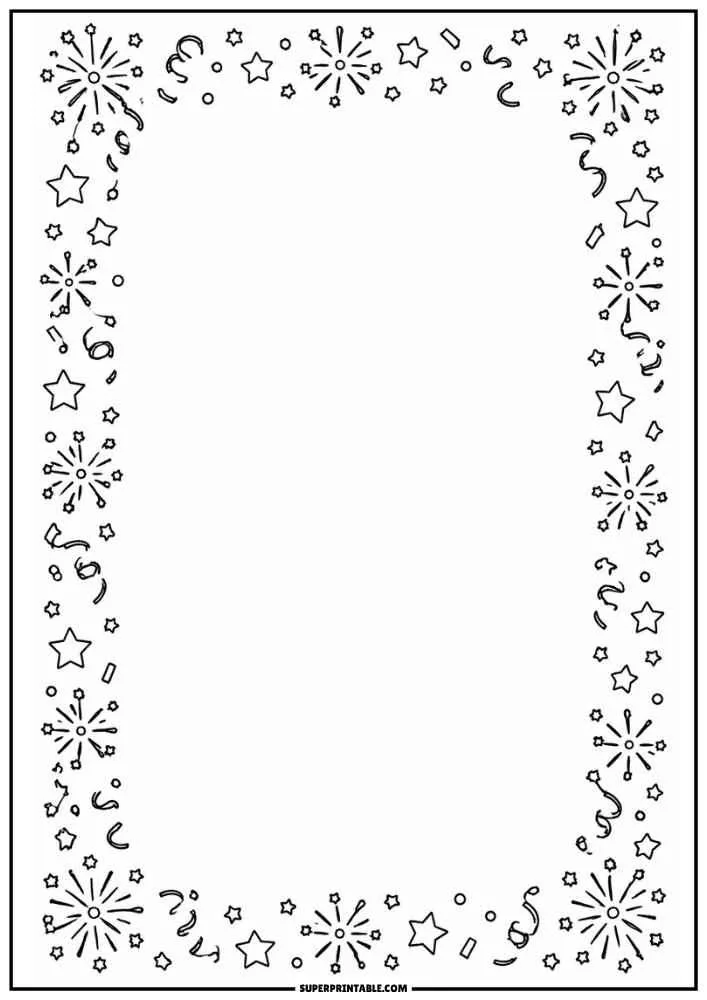 Border with fireworks, confetti, and stars surrounding a large blank center.