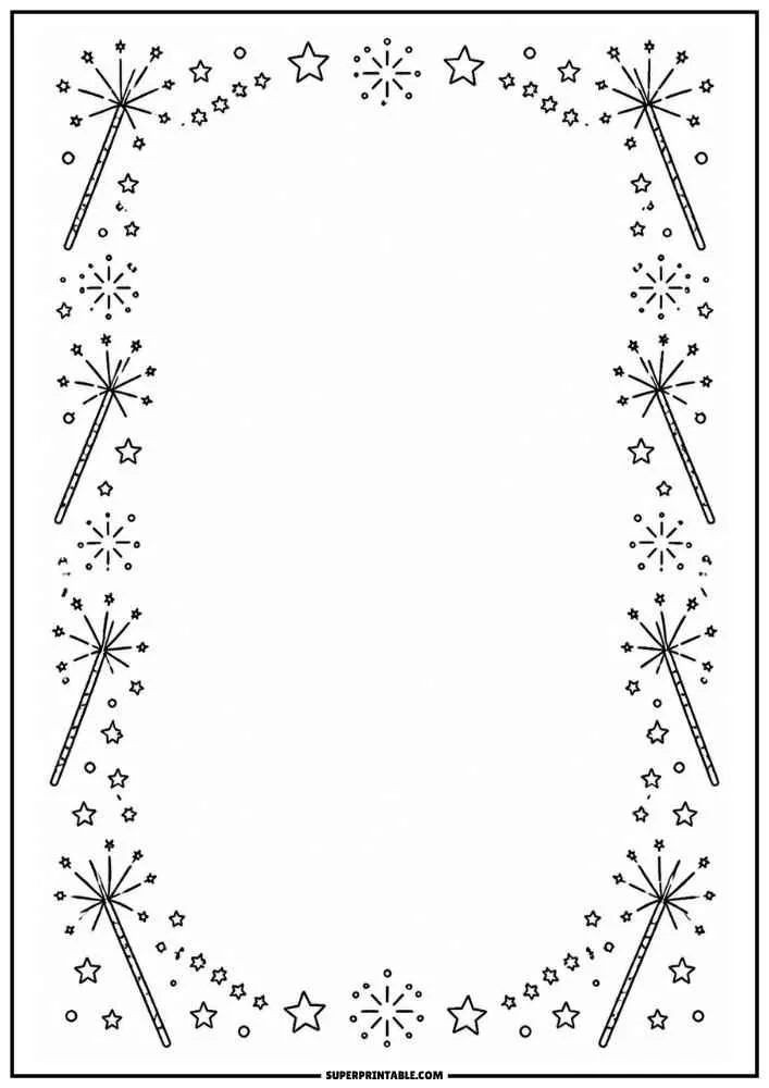 Border with sparklers and stars framing a large blank center.
