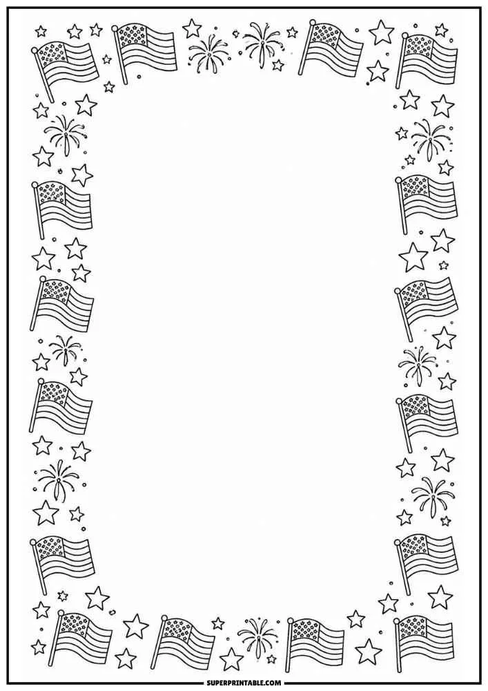 Border with American flags, fireworks, and stars surrounding a blank center.