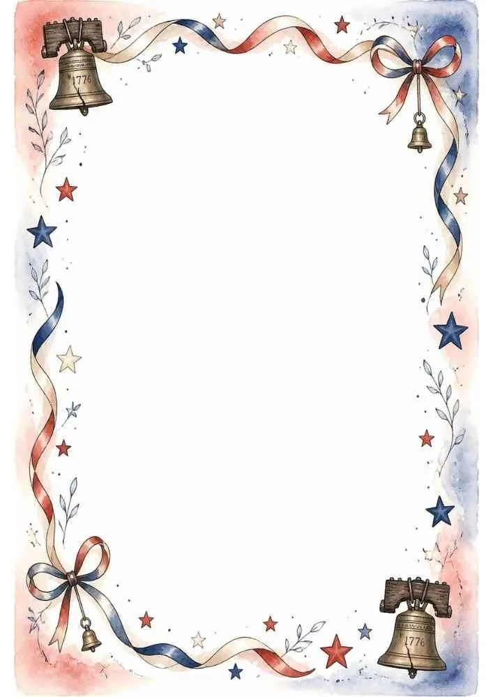 Border with Liberty Bells, ribbons, bows, stars, and blank center.