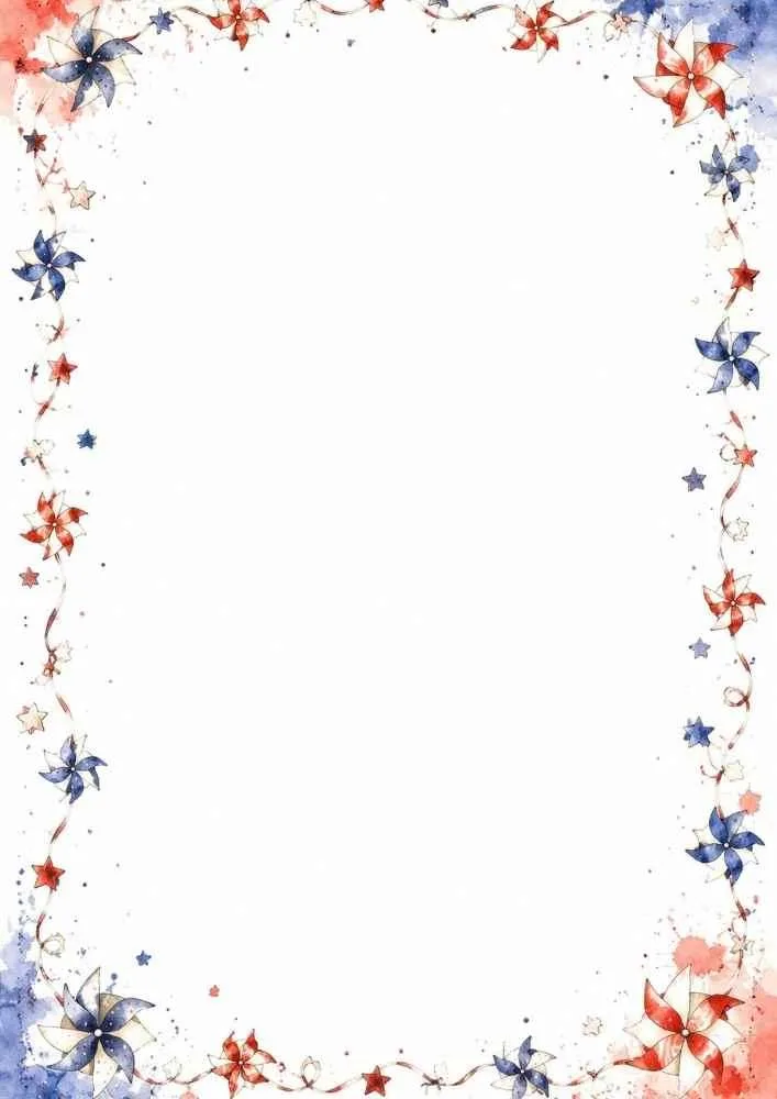 Border with patriotic pinwheels, stars, and a large blank center.