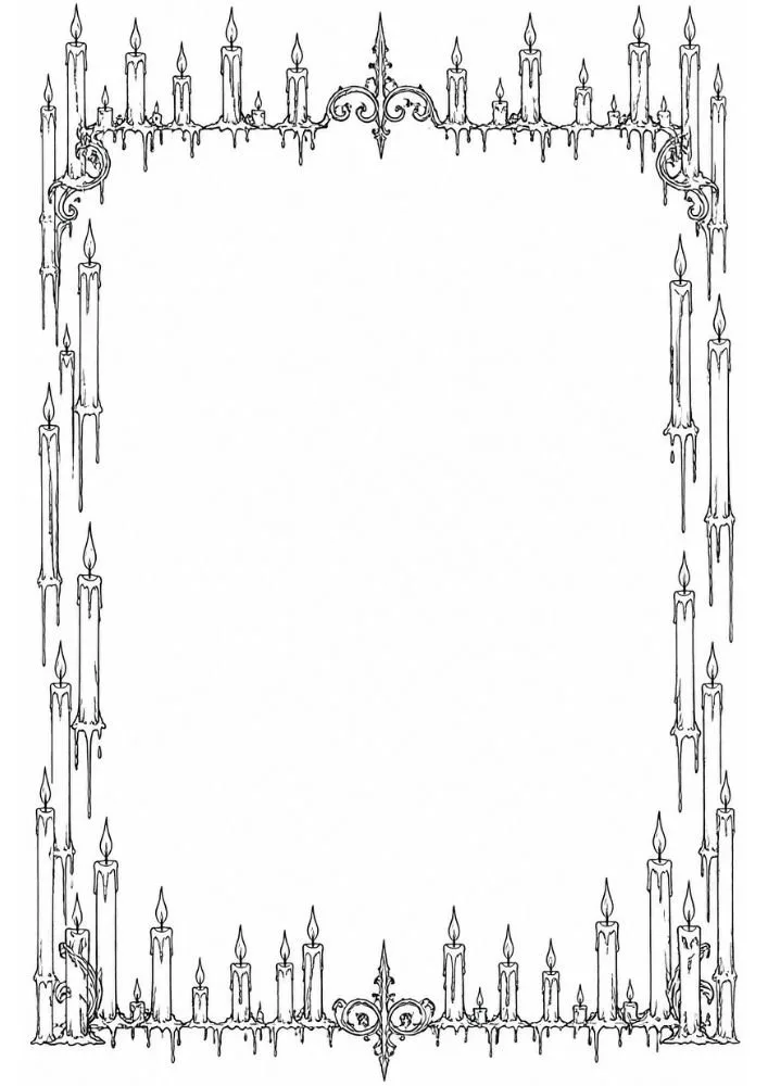 Gothic border with tall dripping candles and ornate cathedral inspired details.