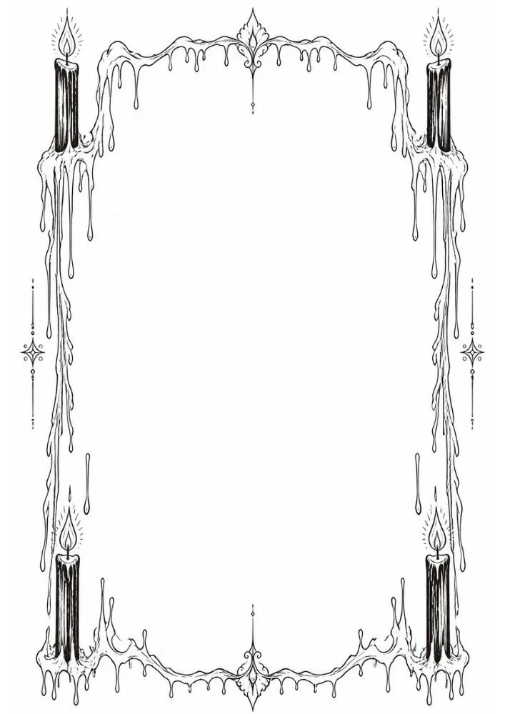 Decorative border with melting wax effects and Gothic candle accents.