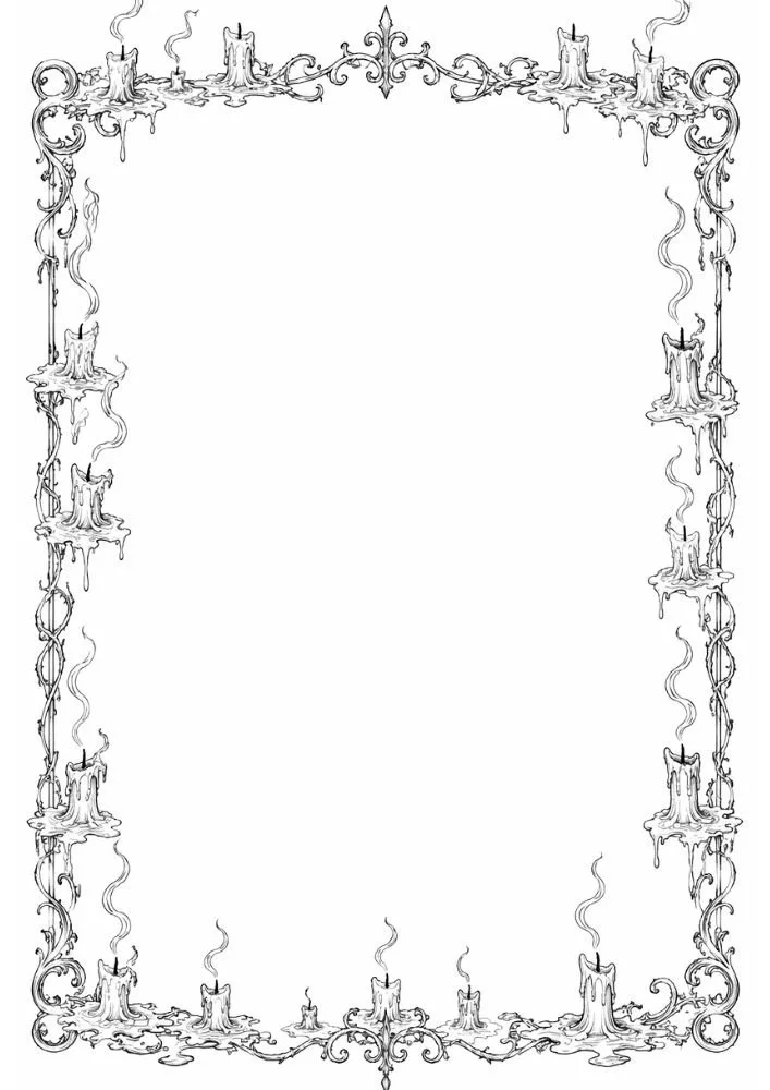 Grand Gothic frame with candles, wax drips, and decorative borders.