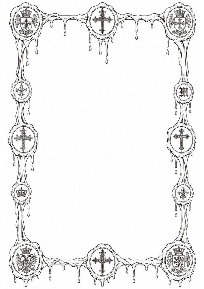 Gothic border featuring wax seal inspired details and candle decorations.