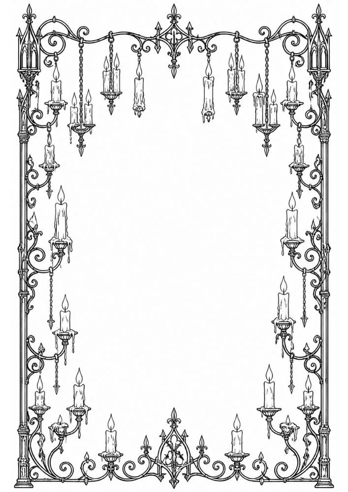 Hanging candle Gothic border with dripping wax and decorative frame details.