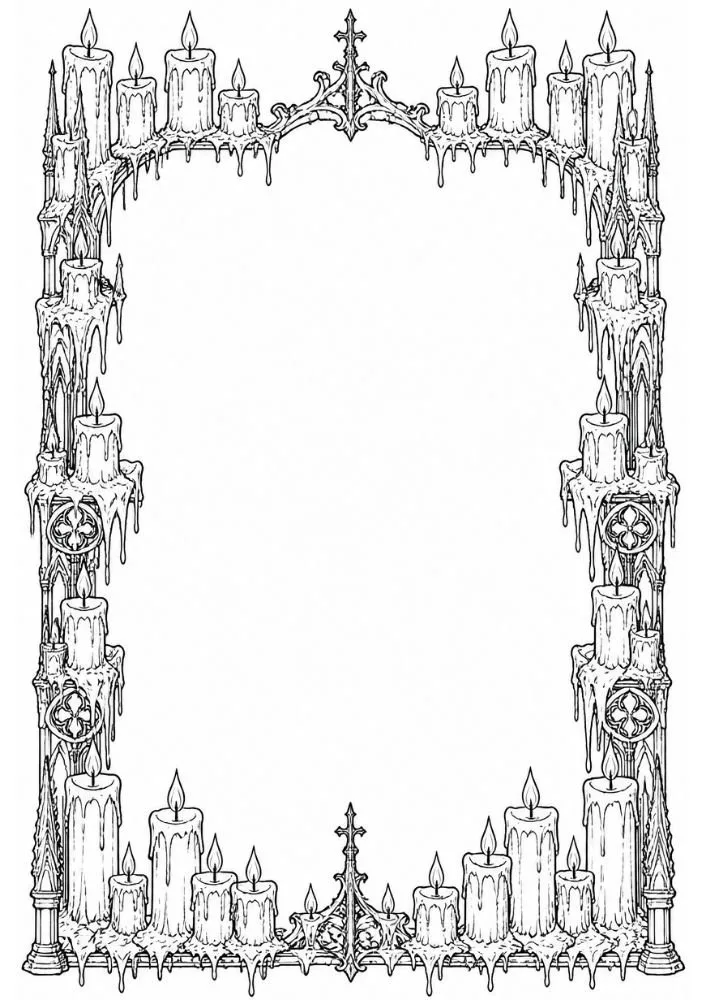 Gothic candle border featuring roses, wax drips, and decorative floral details.