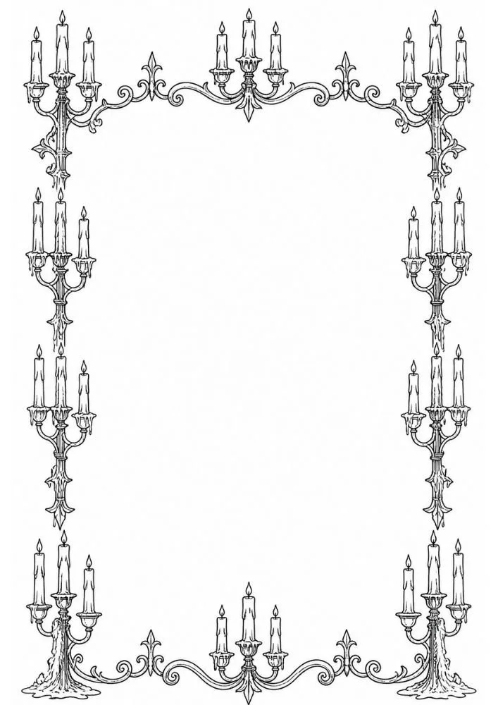 Ornate Gothic border with flowing wax drips and decorative frame elements.