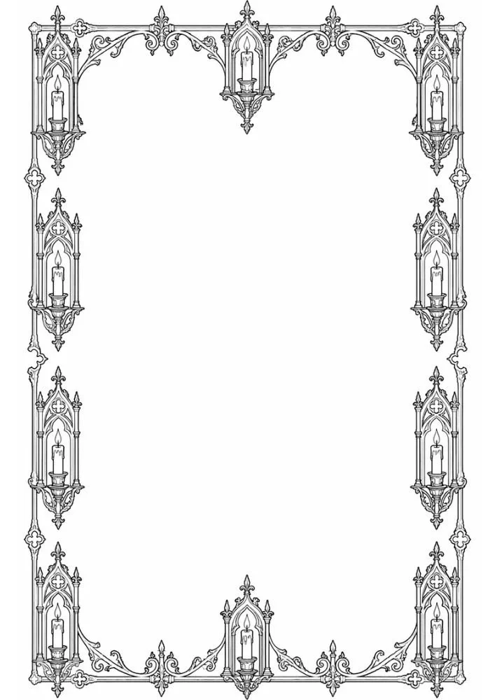 Gothic border featuring lanterns, candles, and dripping wax decorations.