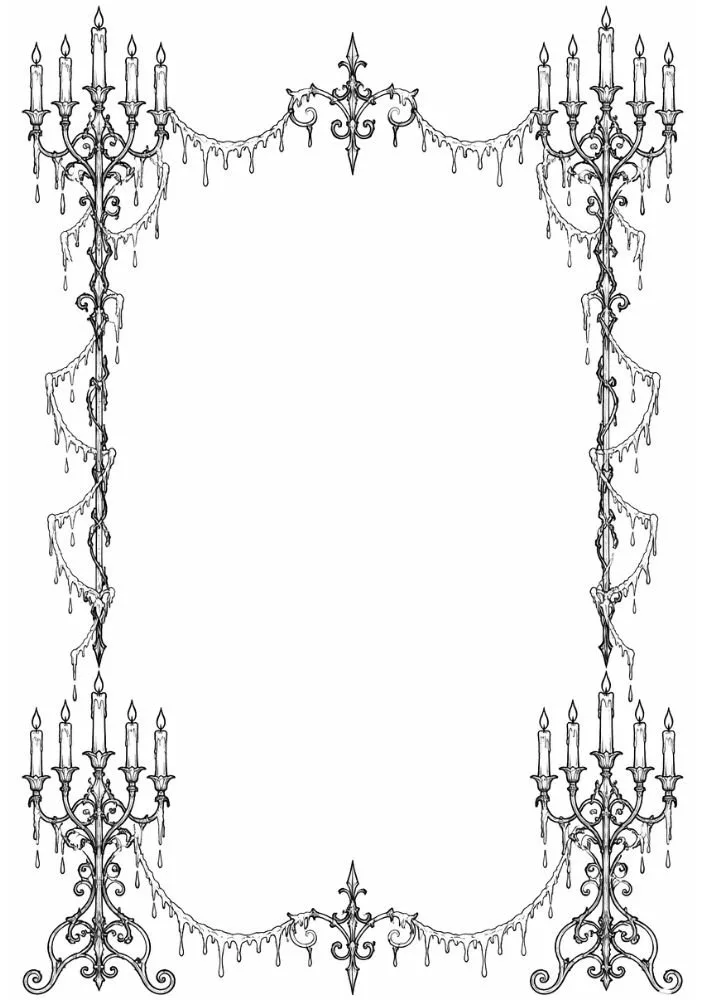Gothic chandelier inspired border with candles and decorative flourishes.