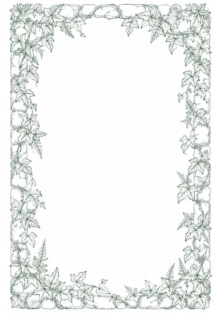 Gothic relic border with ivy-covered stone fragments and ruins.