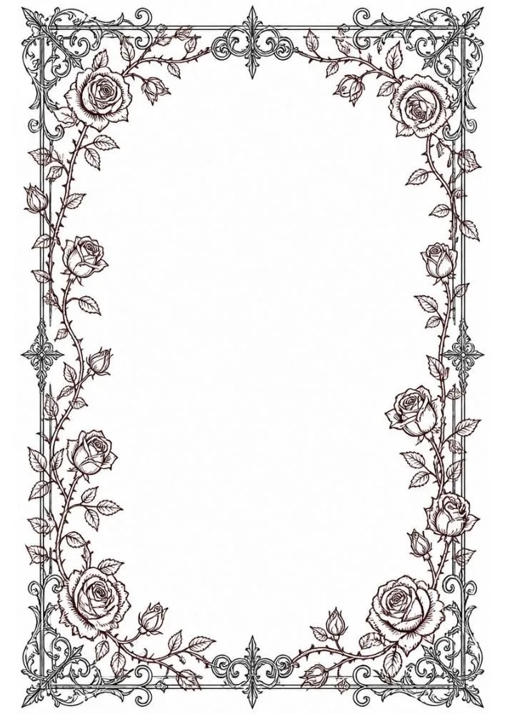 Victorian-style rose border with decorative filigree details.
