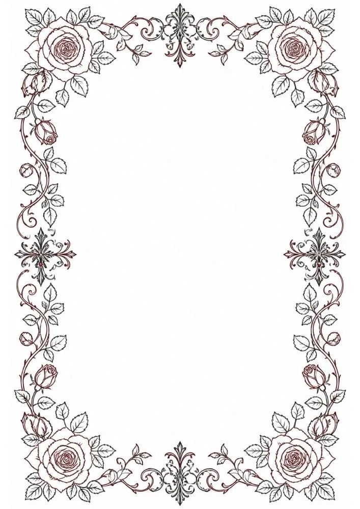Elegant rose corner frame with decorative botanical flourishes.