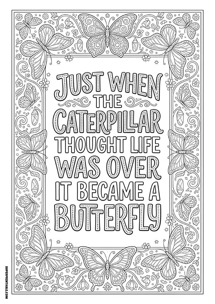Butterfly-themed coloring page symbolizing transformation and hope.