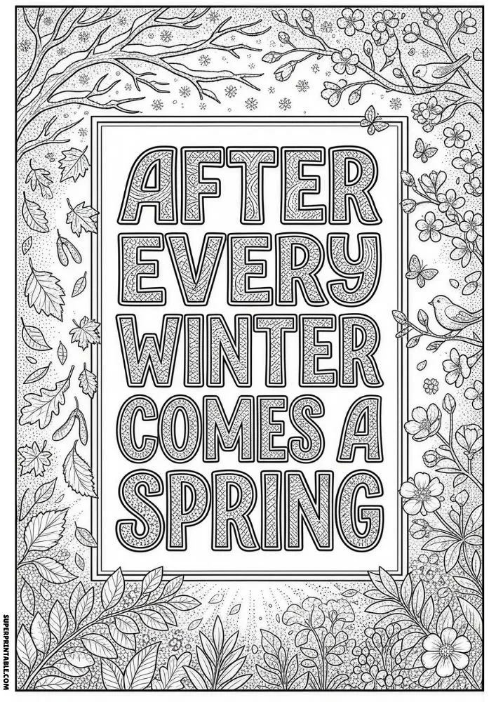 Seasonal coloring page symbolizing renewal, growth, and hope.