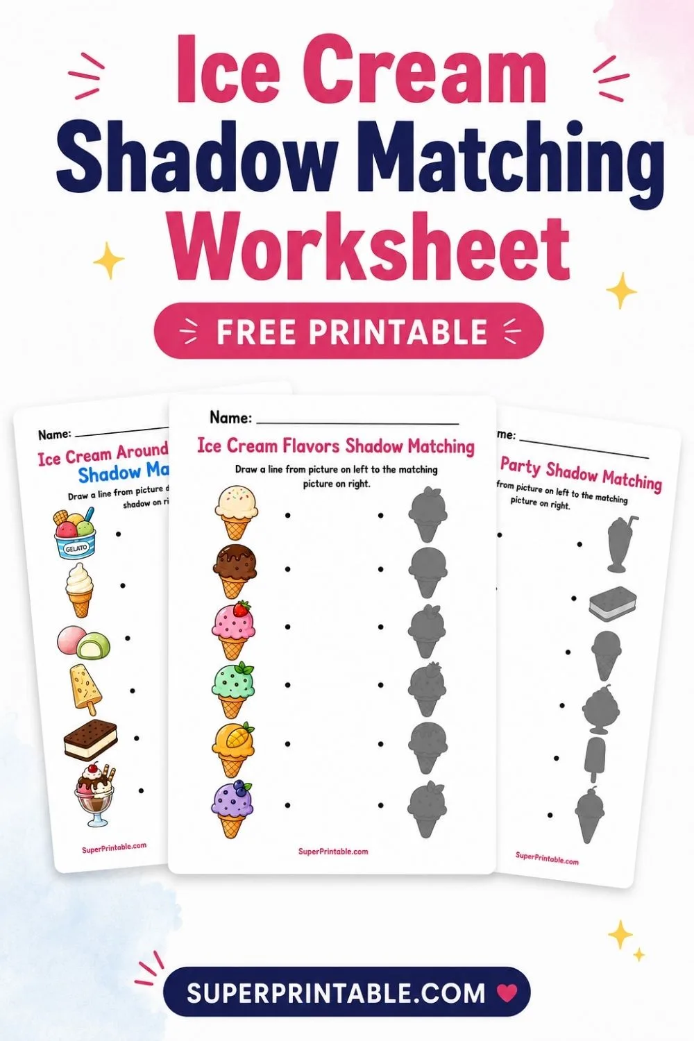 Ice Cream Shadow Matching Worksheet Pinterest Image