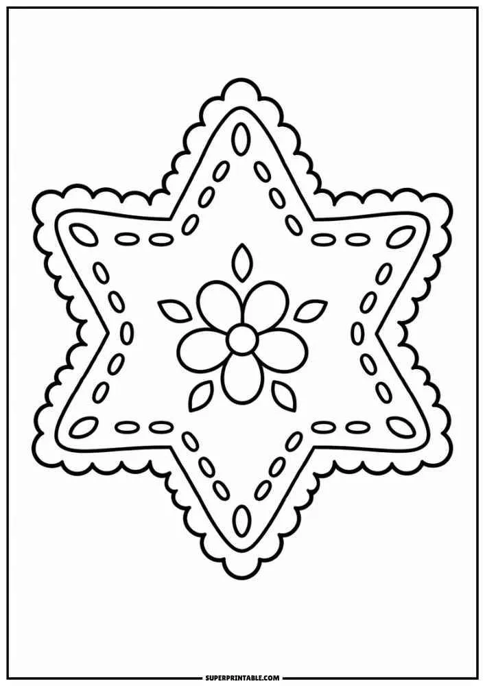 Butterfly with lace patterned wings decorated with flowers and dots.