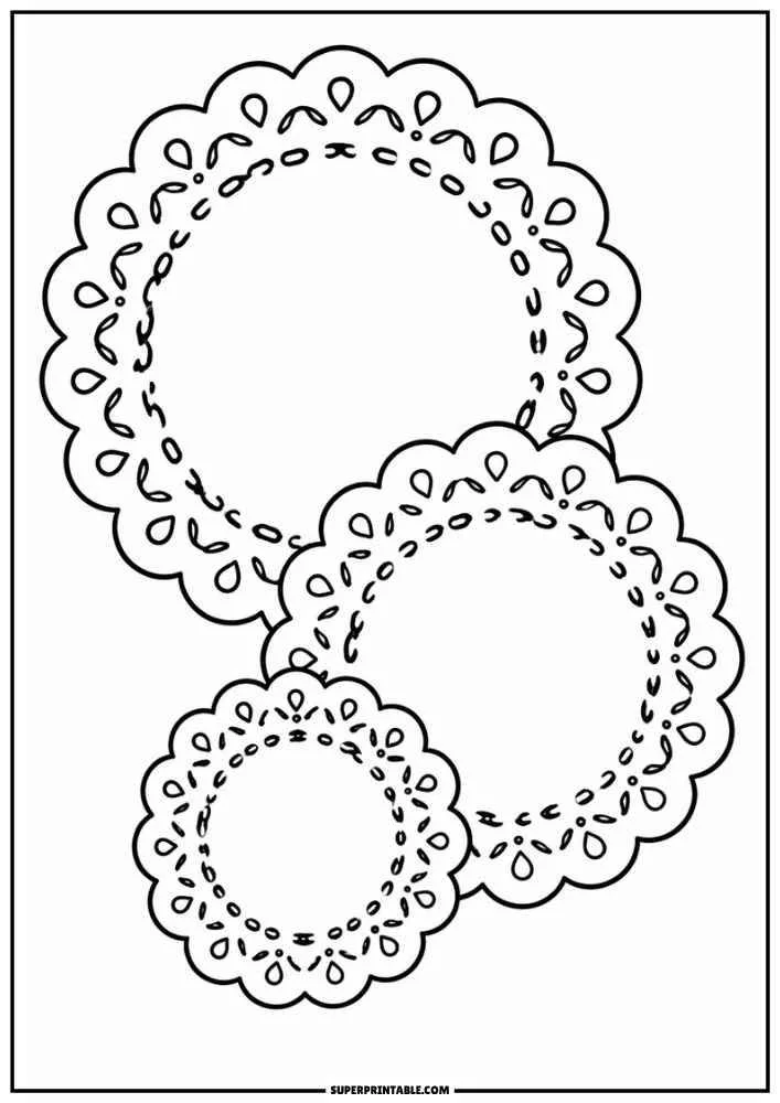 Three overlapping round lace doilies with decorative scalloped edges.