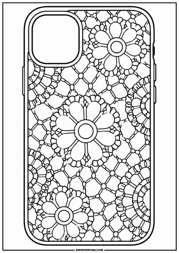Smartphone case with floral lace pattern and large flower decorations.