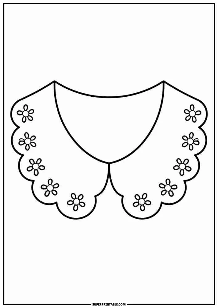 Peter Pan collar with scalloped edges and small flower decorations.