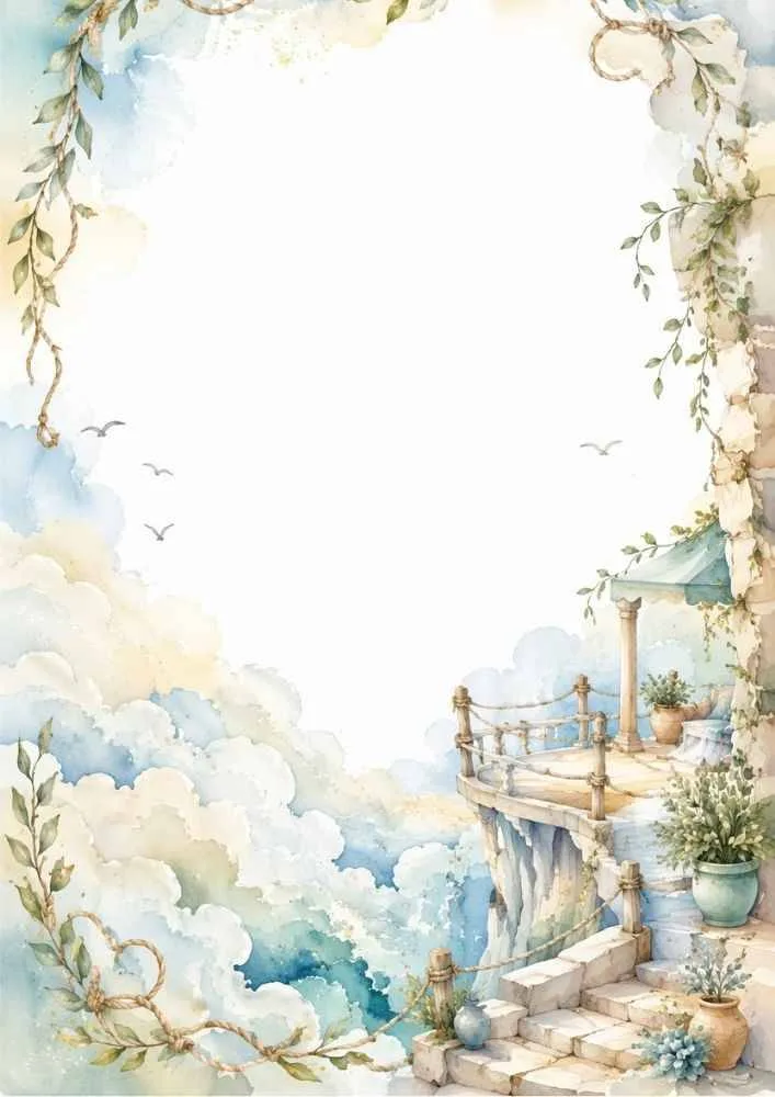 Cliffside terrace with waves, rope railing, plants, and ocean.