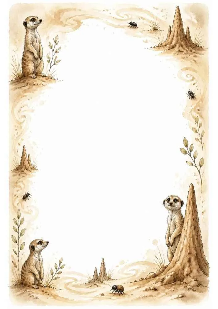 Meerkats, termite mounds, insects, and a blank center.