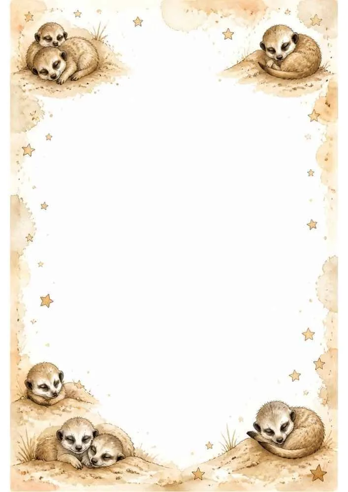 Sleeping baby meerkats with small stars and a blank center.