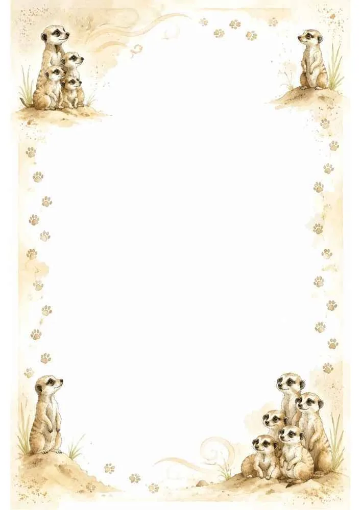 Meerkat family with paw prints and a large blank center.