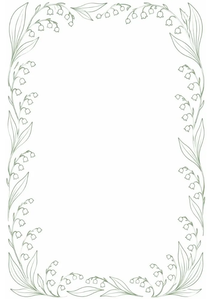 Elegant lily of the valley floral border with delicate bell-shaped flowers and leafy accents.