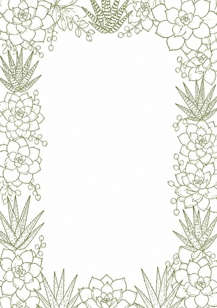 Succulent border with aloe plants and decorative botanical details.