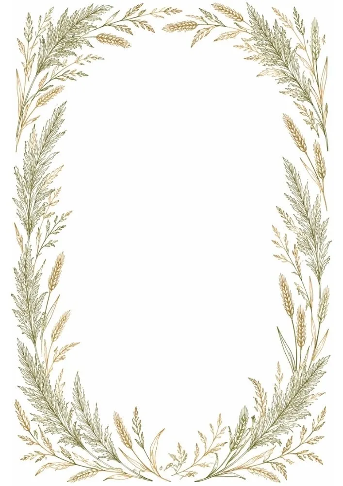 Meadow grass border with wheat stalks and wild botanical elements.