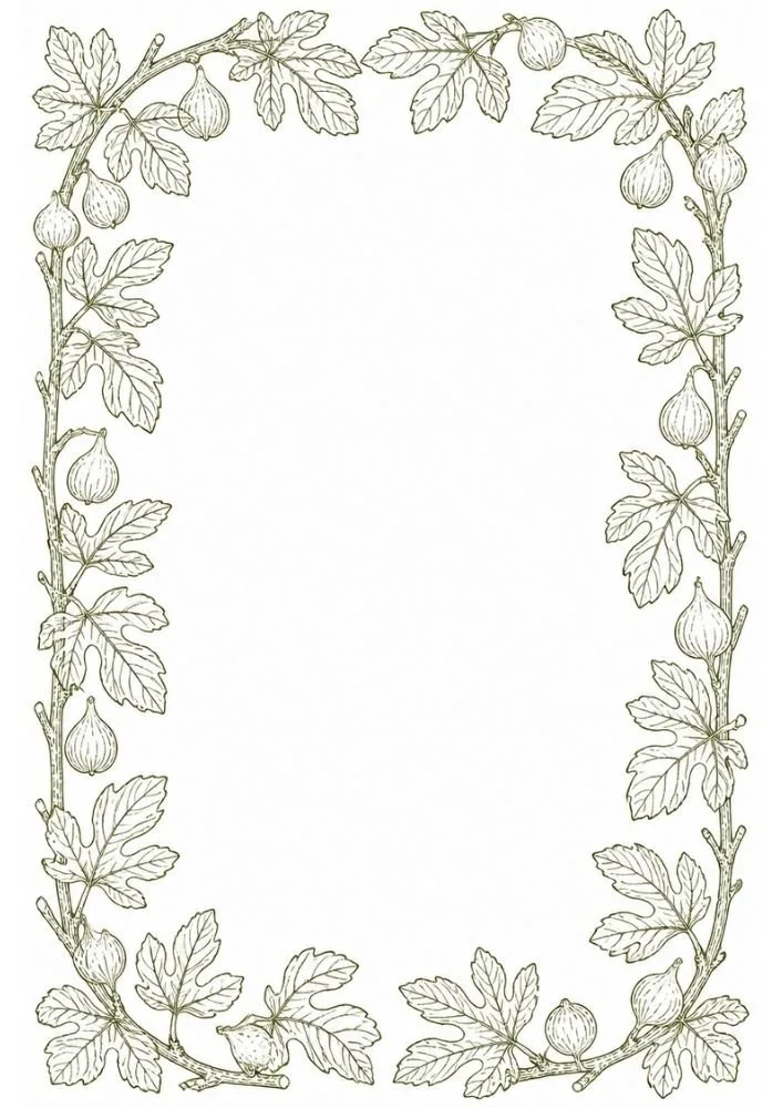 Fig leaf border with fruit and detailed botanical branch designs.