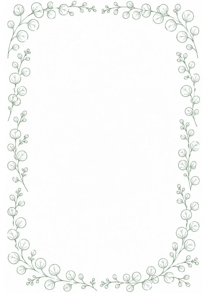 Simple eucalyptus border with rounded leaves and botanical styling.