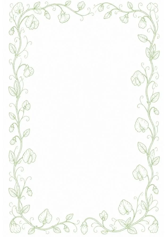 Sweet pea floral border with climbing vines and delicate flowers.