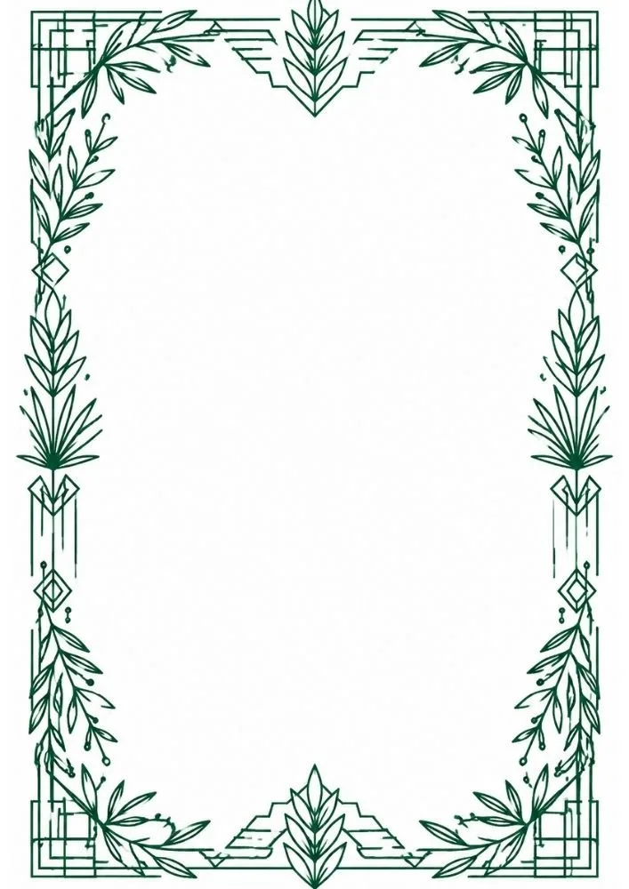 Art Deco inspired botanical border with geometric and leafy details.