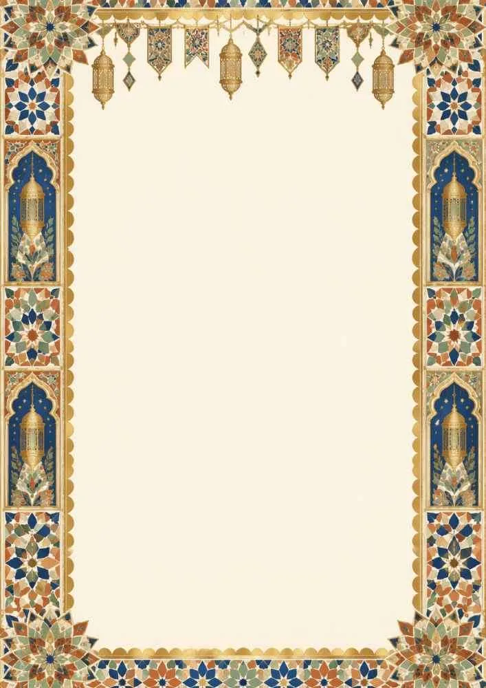 Moroccan digital paper with mosaic borders, lanterns, and a large blank center.