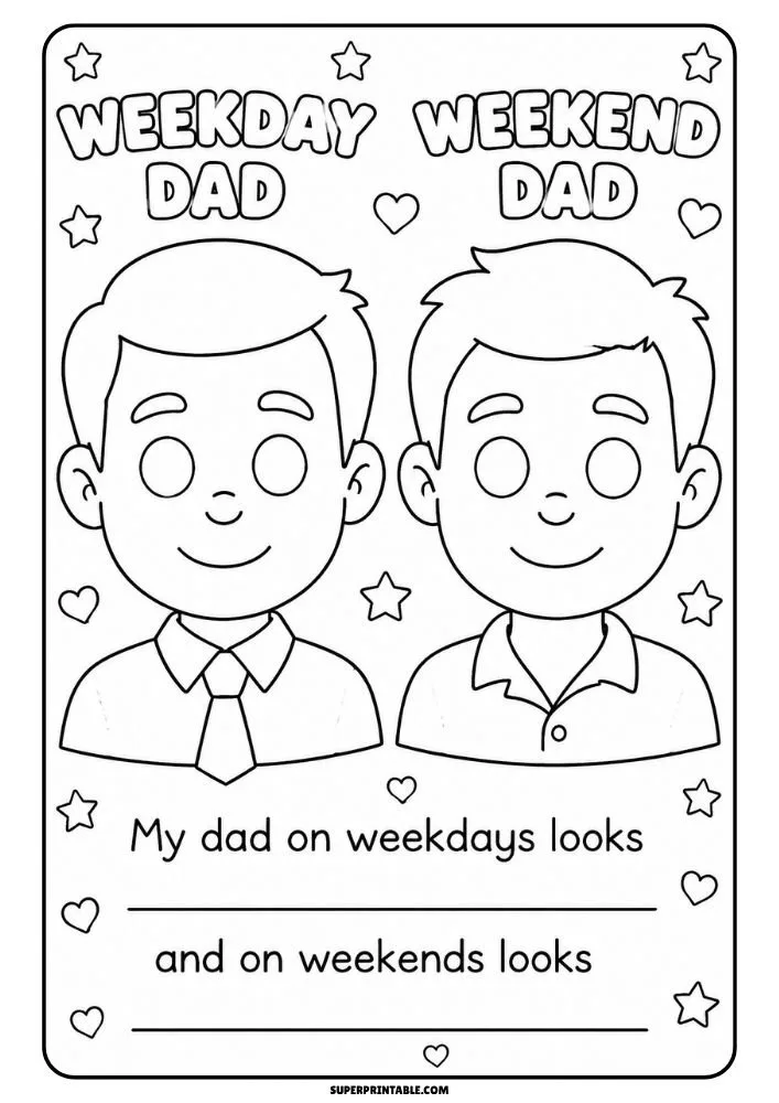 Two dad portraits labeled weekday and weekend with space to describe each look.