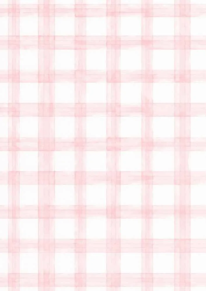 Soft pink watercolor plaid pattern with white background.