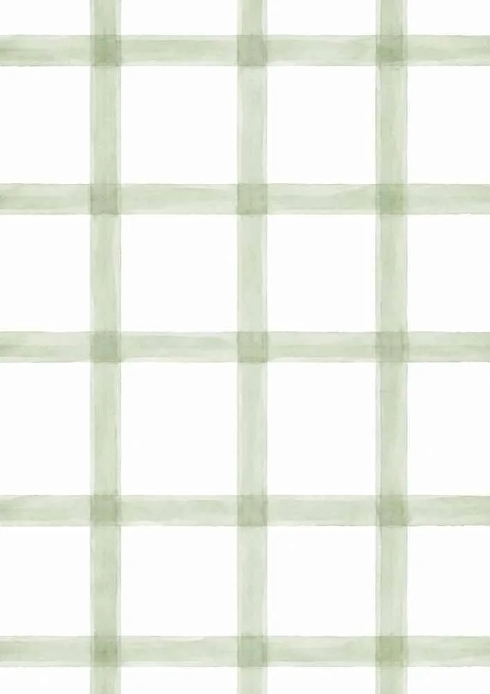 Large green plaid pattern with watercolor lines.