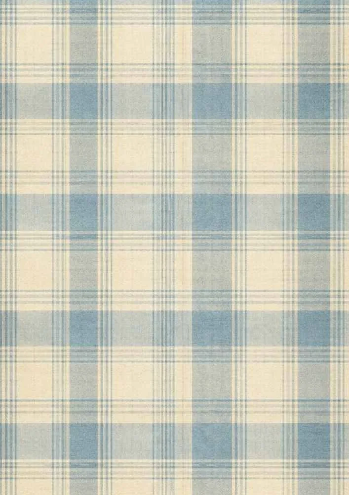 Vintage blue plaid pattern with cream background.