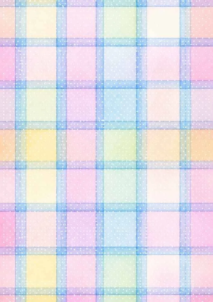 Blue pastel plaid pattern with small white polka dots.