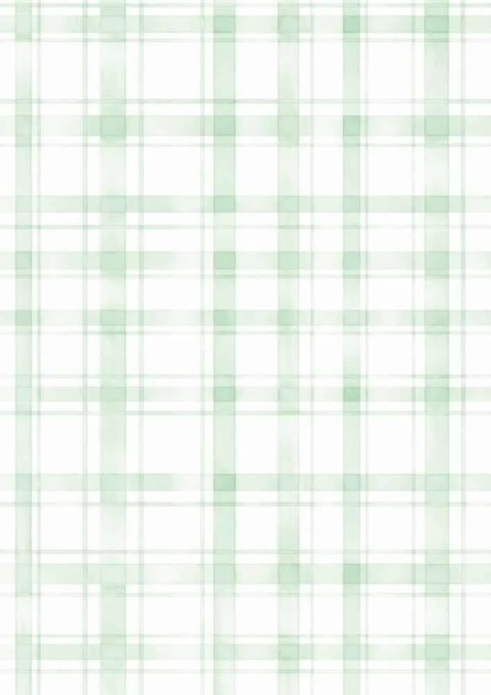 Mint green watercolor plaid pattern on white.