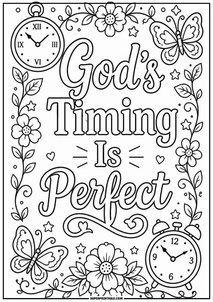 Quote with clocks, butterflies, flowers, leaves, and stars.
