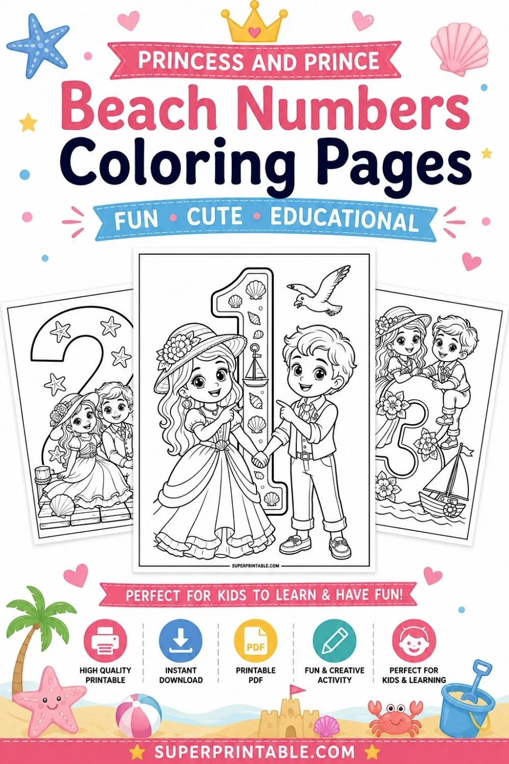 Princess and Prince Beach Numbers Coloring Pages Pinterest Image