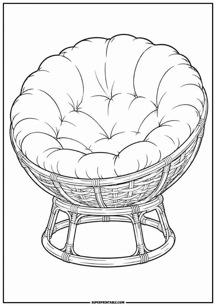 Round papasan chair with a large cushioned seat.