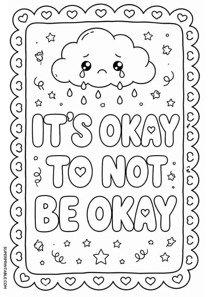 Crying cloud with raindrops, stars, hearts, and the quote "It's Okay to Not Be Okay"