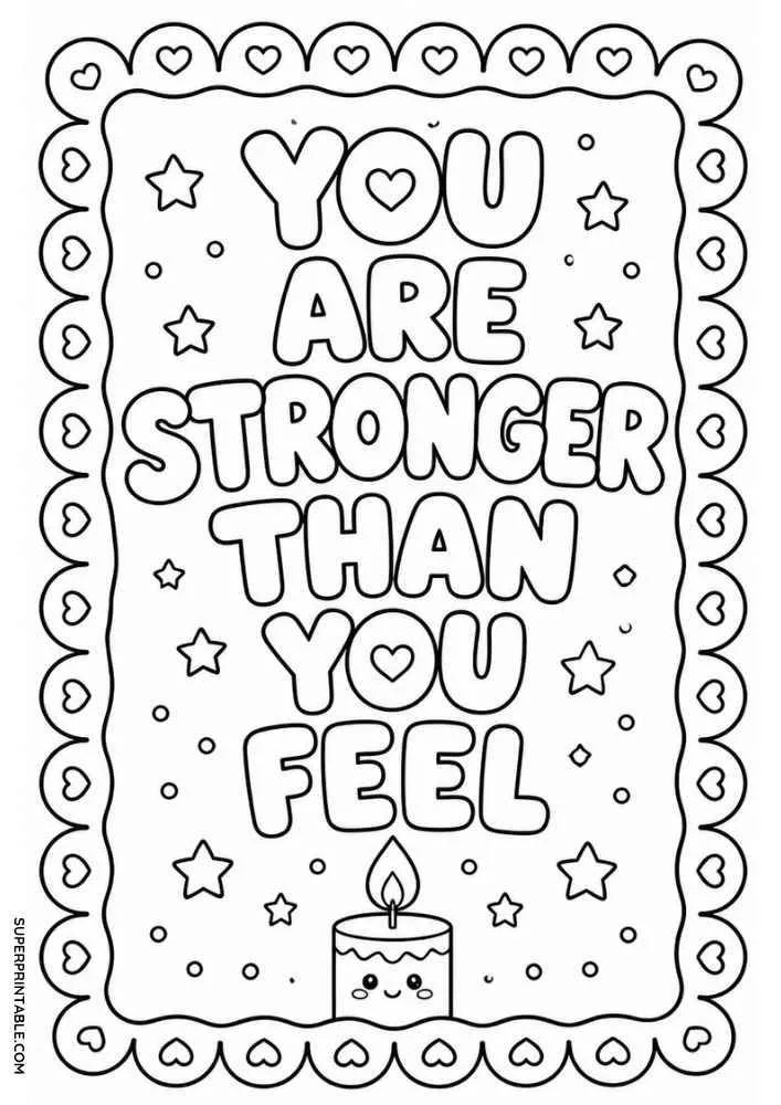 Cute candle, stars, hearts, and the quote "You Are Stronger Than You Feel".