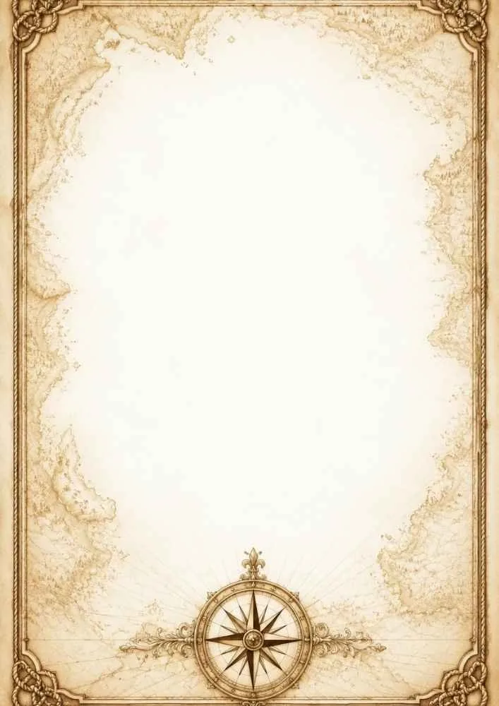 Decorative compass rose at bottom of vintage map frame.