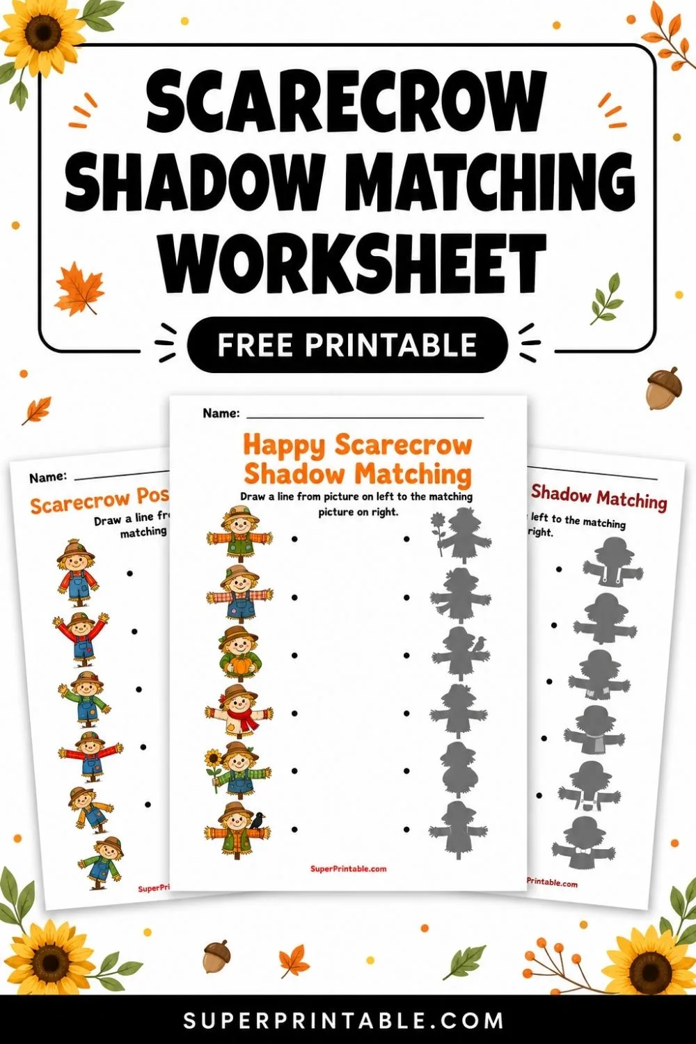 Scarecrow Shadow Matching Worksheet Pinterest Image